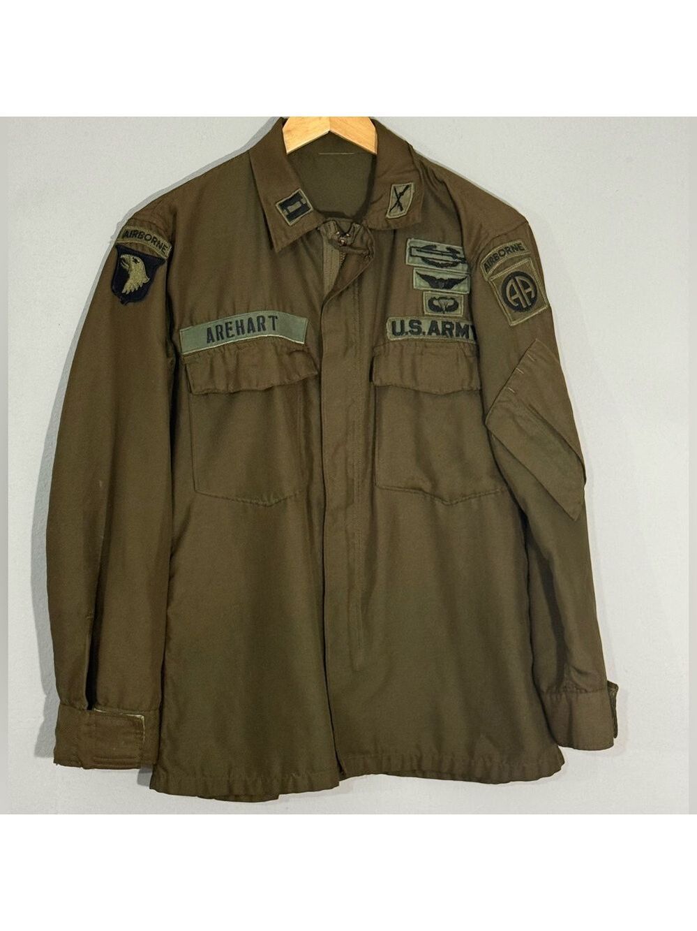 Vietnam OG-106 Flying Man Flight Shirt AREHART Captain Airborne Army